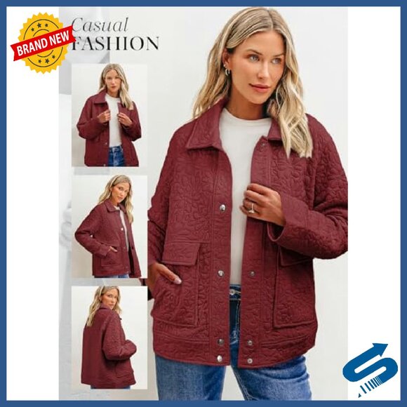 Long Sleeve Jacquard Shacket with Collar and Pockets, Casual Fall Jacket - Picture 5 of 8